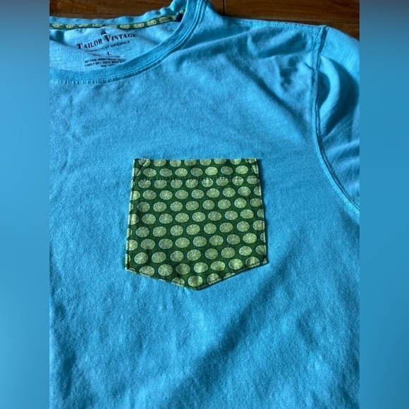 Tailor Vintage Lime Pocket Light Blue Short Sleeve Tee Size Large - Picture 2 of 7